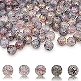 400pcs 8mm Crackle Glass Beads, Crystal Glass Round Spacer Beads for Jewelry Making, DIY Craft Projects, and Bracelet Necklace Design (Gold+Pink)