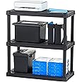 IRIS USA 3-Shelf Heavy Duty Plastic Storage Shelves, 300lb Capacity, 38"H x 36"W x 18"D, Large Modular Shelving Unit Storage Organizer for Garage, Home, Bathroom & Laundry, Storage Rack - Black