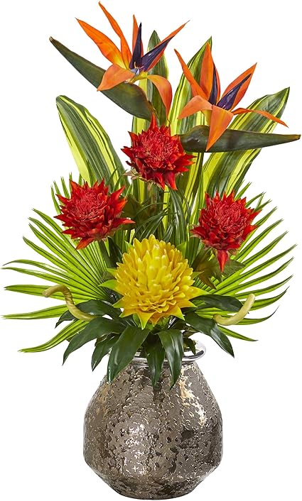 Nearly Natural Tropical Inspired Artificial Designer Vase Silk Arrangements Red Amazon Co Uk Kitchen Home