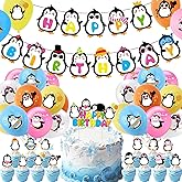 39 Pcs Penguin Birthday Party Decoration nclude Happy Penguin Birthday Banner Balloons Cake Topper for Party Supplies