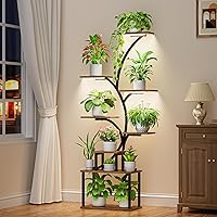POZILAN Indoor Plant Stand with Grow Lights, 8-Tiered Tall Metal Plant Shelf Display Rack Holder, Flower Stand for Indoor Pla