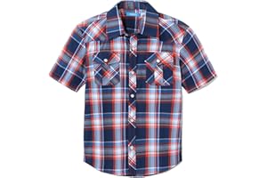 CHEERBOY Boy's Toddler Kids Casual Short Sleeve Western Pearl Snap Button Plaid Shirt 4-16 Years