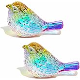 YWHL 2Pcs Colorful Crystal Birds Figurines Handmade Bird Gifts for Women Men Bird Lovers Glass Birds Collectible Figurines for Desk Table Home Office Decor