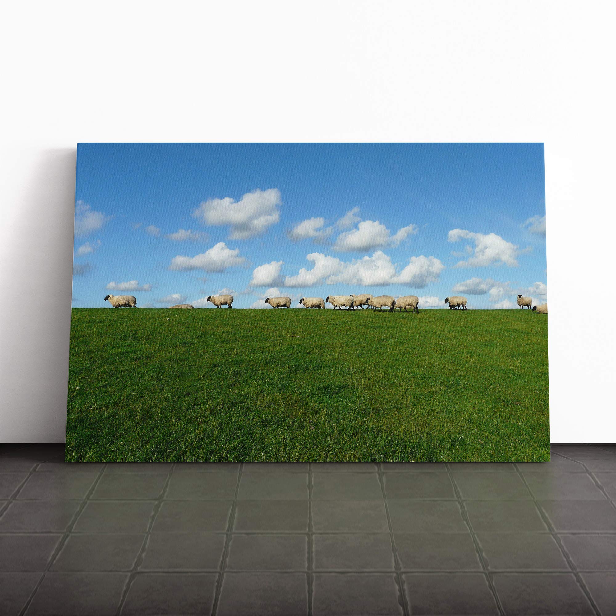 Sheep Flock (2) Canvas Print | Gallery Wrapped 30mm Frame Wall Art | 20x14 inches | Ready to Hang | Modern Animals Picture | Living Room Bedroom Lounge Office