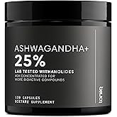 Toniiq Ashwagandha – 40:1 Concentrated Extract – 25% Withanolides – Wild Harvested in India – Highly Bioavailable with Black Pepper – Third-Party Tested – 120 Capsules - 1,300mg per Serving