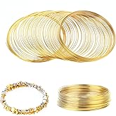 Jeffdad 100 Loop Memory Steel Wire Beading Wire for Jewelry Making Wrapping Stones Necklaces and Cable Bracelet (Gold, 100)