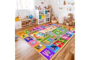 Bolacrom Kids Rugs for Classroom 8' x 10', Kids Educational Area Rugs for Learning ABC Alphabet, Numbers, Colors, Animal Words and Season, Washable Kid Room Rug Play Mat for Playroom Bedroom