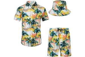 EISHOPEER Men's Flower Hawaiian Sets Casual Short Sleeve Shirt and Shorts Suits Outfits with Bucket Hats