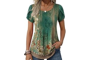 Zeagoo Women's Tops Petal Short Sleeve Summer T Shirts Crew Neck Pleated Blouses Dressy Casual Loose Tunics