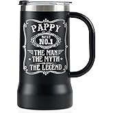Onebttl Pappy Gifts Stainless Steel Beer Stein Tumbler, 24oz Beer Mug with Lid for Father's Day, Christmas - Man Myth Legend