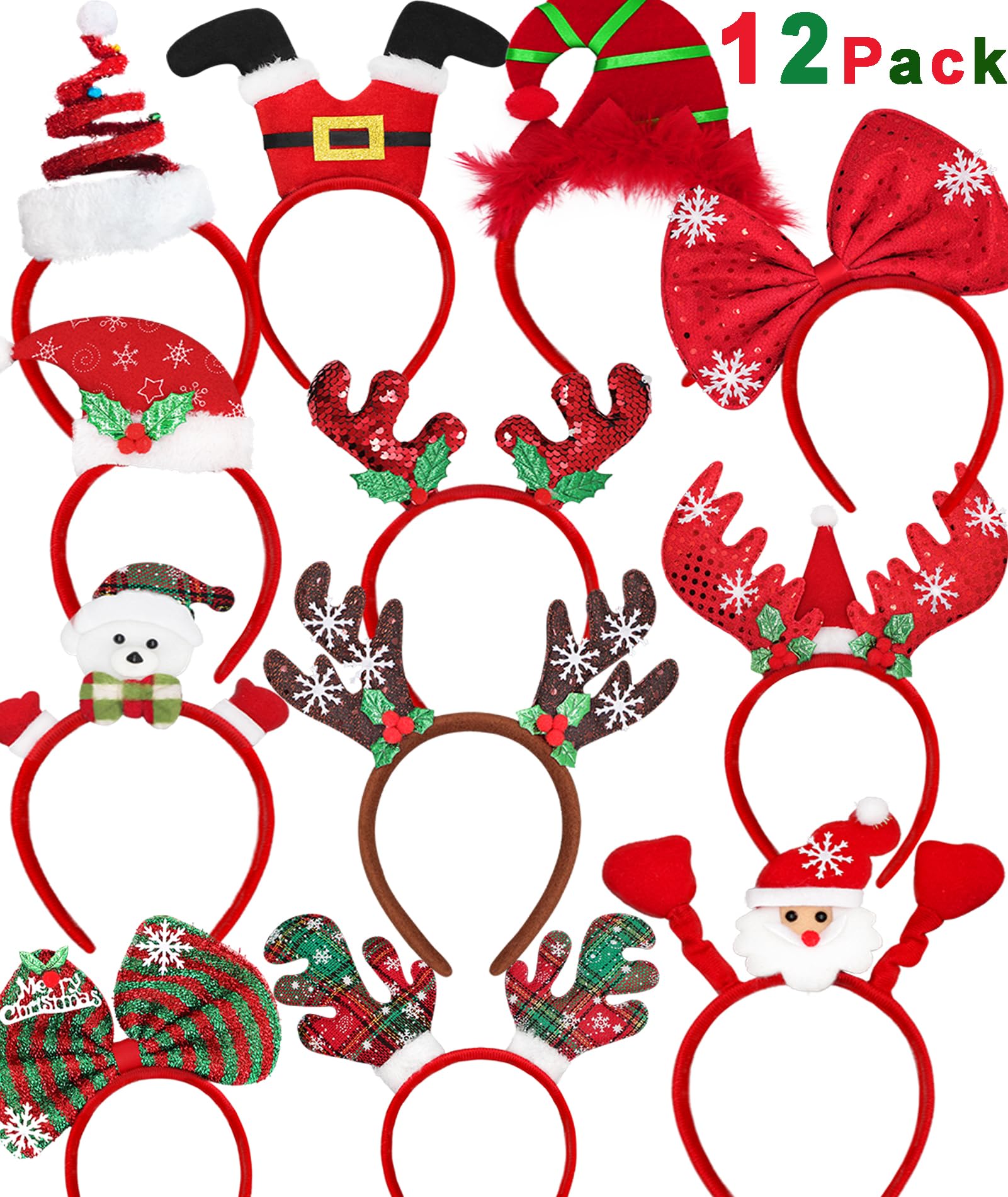 Photo 1 of 12pcs Christmas Headbands for Adults Bulk,Christmas Headwear Quality Felt Head Topper for Christmas Parties Favors Supplies,Holiday Headbands,12 Designs Santa Hat Christmas Hairband,Christmas Headband Similar