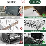 GHERISN 2 Tier Dish Drainer Rack with Drip Tray 360° Swivel Spout Black view 4