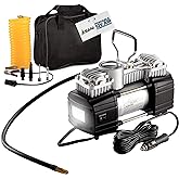 Asani 12V Air Compressor, 150 PSI Portable Double Cylinder Tire Inflator | Heavy-Duty Compact Tire Pump with LED Flashlight for SUVs, Trucks, Trailers, Off-Road Vehicles, Bikes and Air Beds