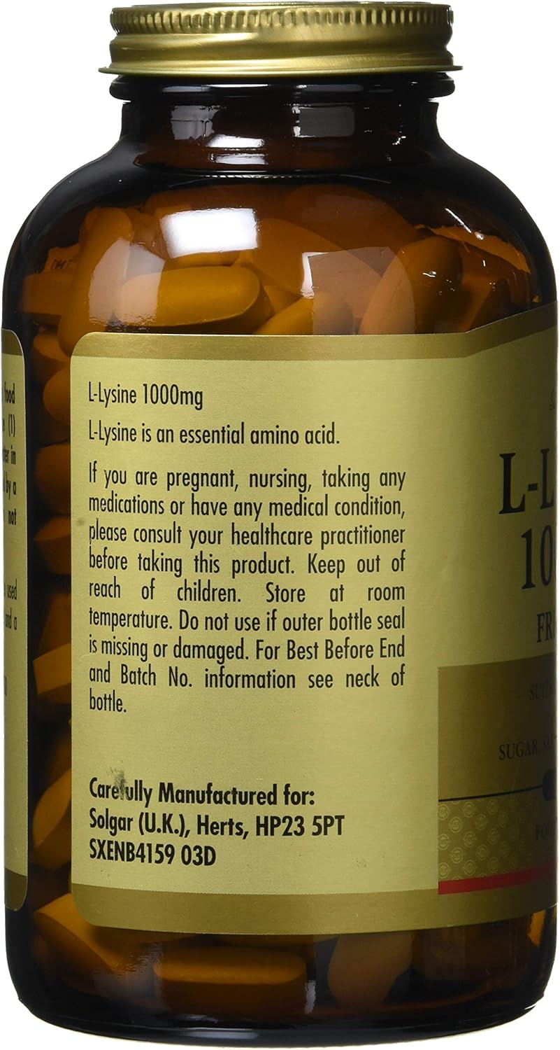 Solgar L-Lysine 1000 mg, 250 Tablets - Enhanced Absorption and Assimilation - Promotes Integrity of Skin and Lips - Collagen Support - Amino Acids - Non-GMO, Vegan, Gluten Free - 250 Servings: Health & Personal Care