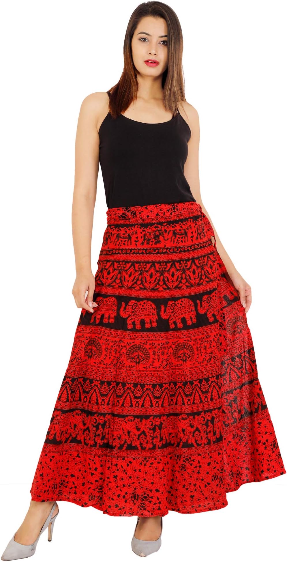 Mayuri Cotton Women's Cotton Wrap Around Skirt(Red, Free Size)