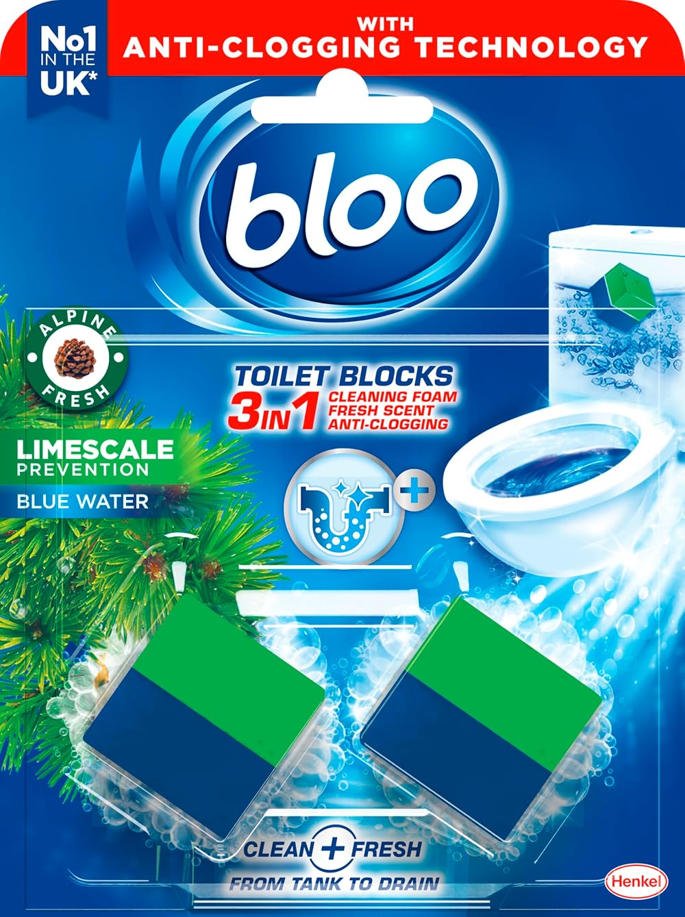 Bloo New 3in1 Toilet Blocks Pack of 2 - Limescale Remover & Freshener
