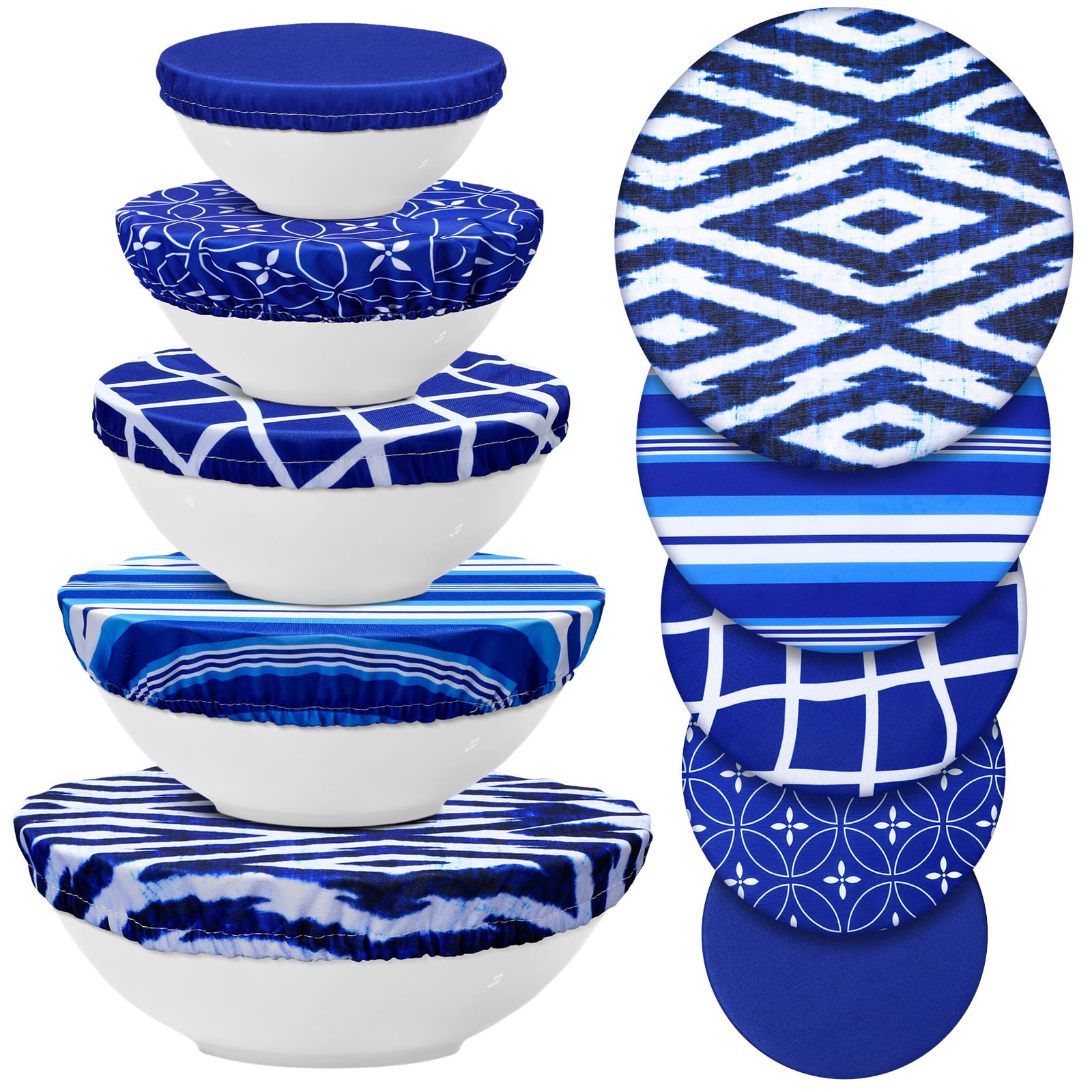 Photo 1 of 10 Pack Cloth Bowl Covers for Bread Rising - 5 Size Stretch Elastic Food Storage Container Lids - Reusable Cotton Fabric Covers for Food, Fruits, Leftovers (Stylish)