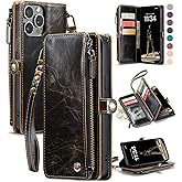 Defencase Compatible with iPhone 14 Pro Max Case Wallet with RFID Blocking Card Holder for Women Men, PU Leather Magnetic Snap Flip Zipper Strap Wallet Phone Case Fit for iPhone 14 Pro Max 6.7, Coffee