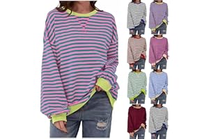 GOBUQIRAN Striped Shirt Women Loose Blouse for Women Long Sleeve Shirts Womens Trendy Tops Summer Shirts Crew Neck