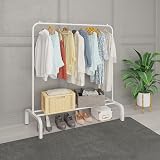 JIUYOTREE Metal Clothes Rail 110 cm Coat Rack with Bottom Shoe Rack White view 3