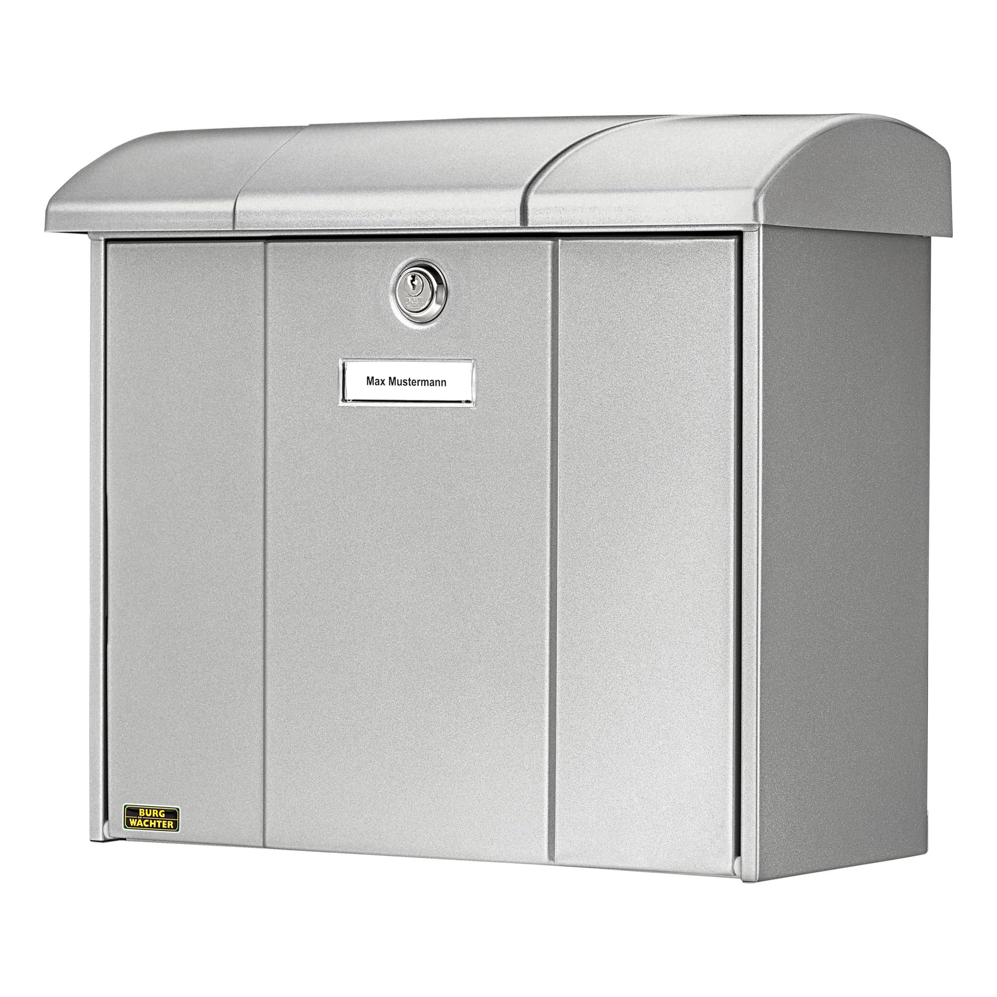 BURG-WÄCHTER Letterbox with Hinged Rain Canopy, A4 Throw-in Format, EU Norm EN 13724, Galvanized Steel, Olymp 916 Si, Silver