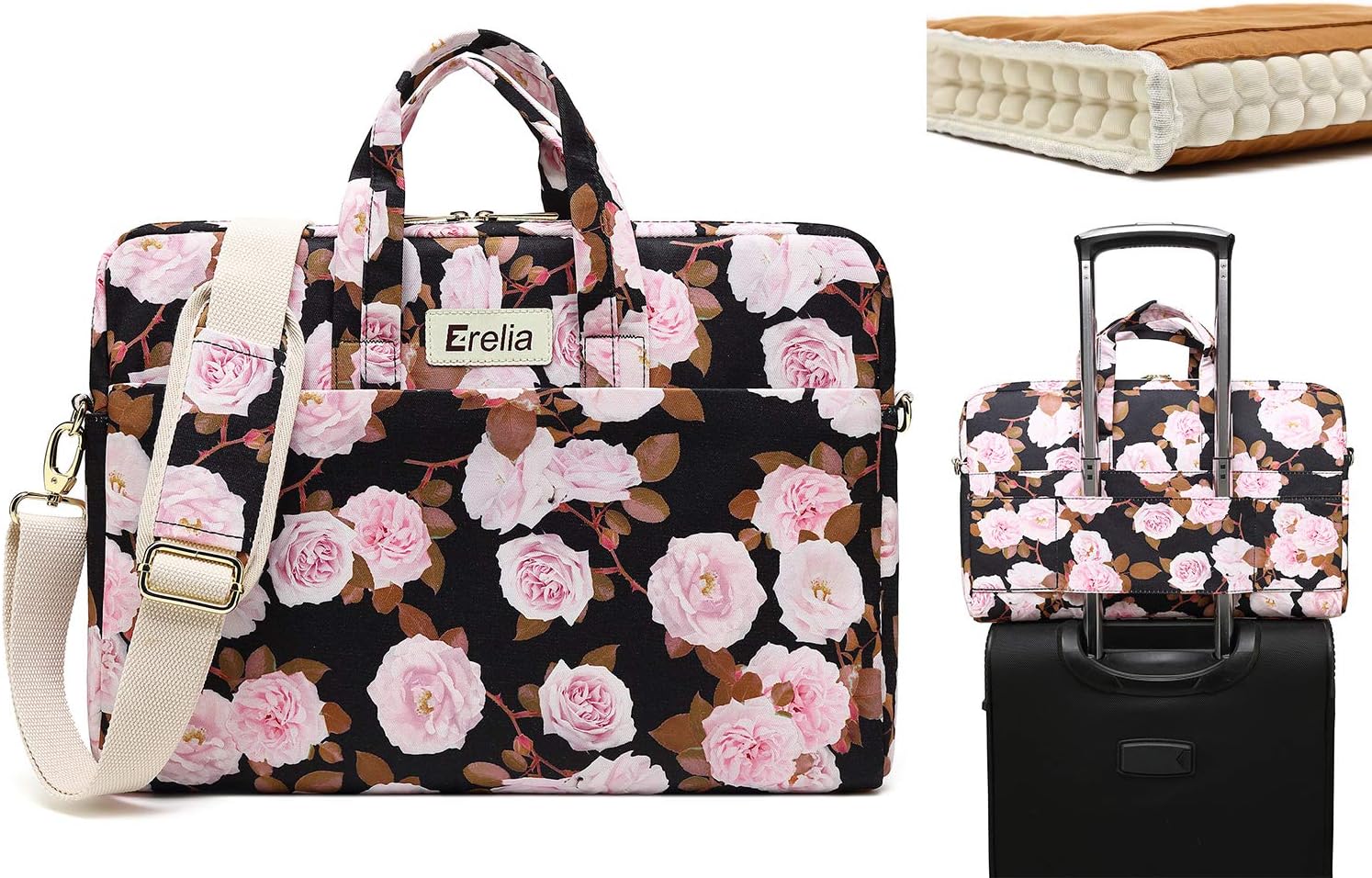 EZrelia Pink Roses Pattern 15 inch Waterproof Laptop Shoulder Messenger Bag Case With Rebound Bubble Protection for 14 inch-15.6 inch laptop 15 Case Bag (15 inch/15.6 inch,)