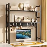 Brakki 2-Tier Desk Shelf, Desk Hutch Bookshelf with Pegboard and Hook Dorm | 30" W, Desktop Bookcase for Computer Monitor, Metal Desktop Hutch, Storage Organizer for Office, Black