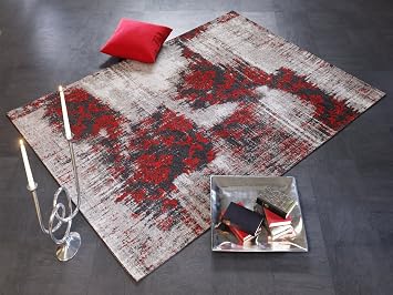 Amazon De Real Rose Vintage Patchwork Velour Teppich In Grau Rot