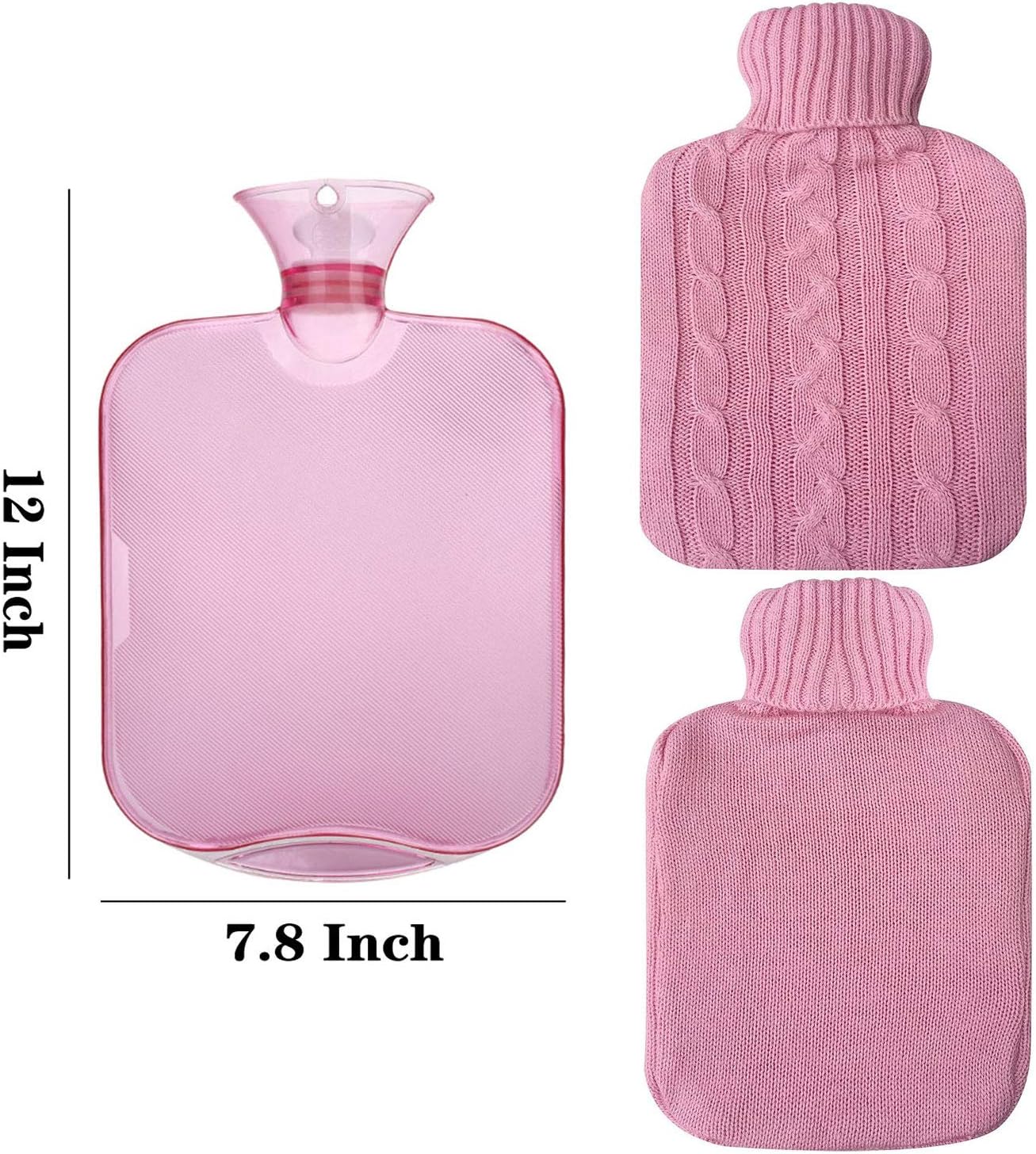 KISEER Classic Transparent Hot Water Bottle, 2 Liter Hot Water Bag with Knitted Cover for Adults or Kids (Pink): Health & Personal Care