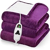 greenoak Heated Blanket Electric Throw 50"X60", Heating Blanket with 10 Heat Levels 8 Hours Auto-Off,Fleece Soft Blanket,Christmas Birthday Gifts for Grandma Mom Seniors, Taro Purple