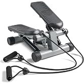 Sunny Health &amp; Fitness Mini Stair Stepper w/Resistance Bands for Home Gym | Full Body Cardio, Adjustable Step Height, Hydraulic Resistance, LCD Meter, No Assembly, 300 lb Capacity, SunnyFit App