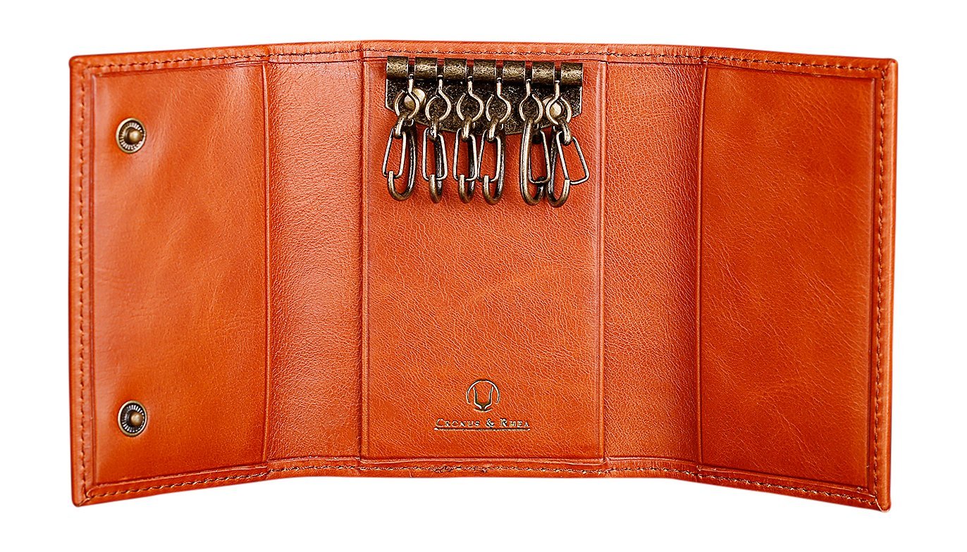 Cronus & Rhea® | Luxury Key Case Exclusive Leather (Janus) | Key Case - Keychain | Real Leather | with Elegant Gift Box | Men - Women (Cognac)