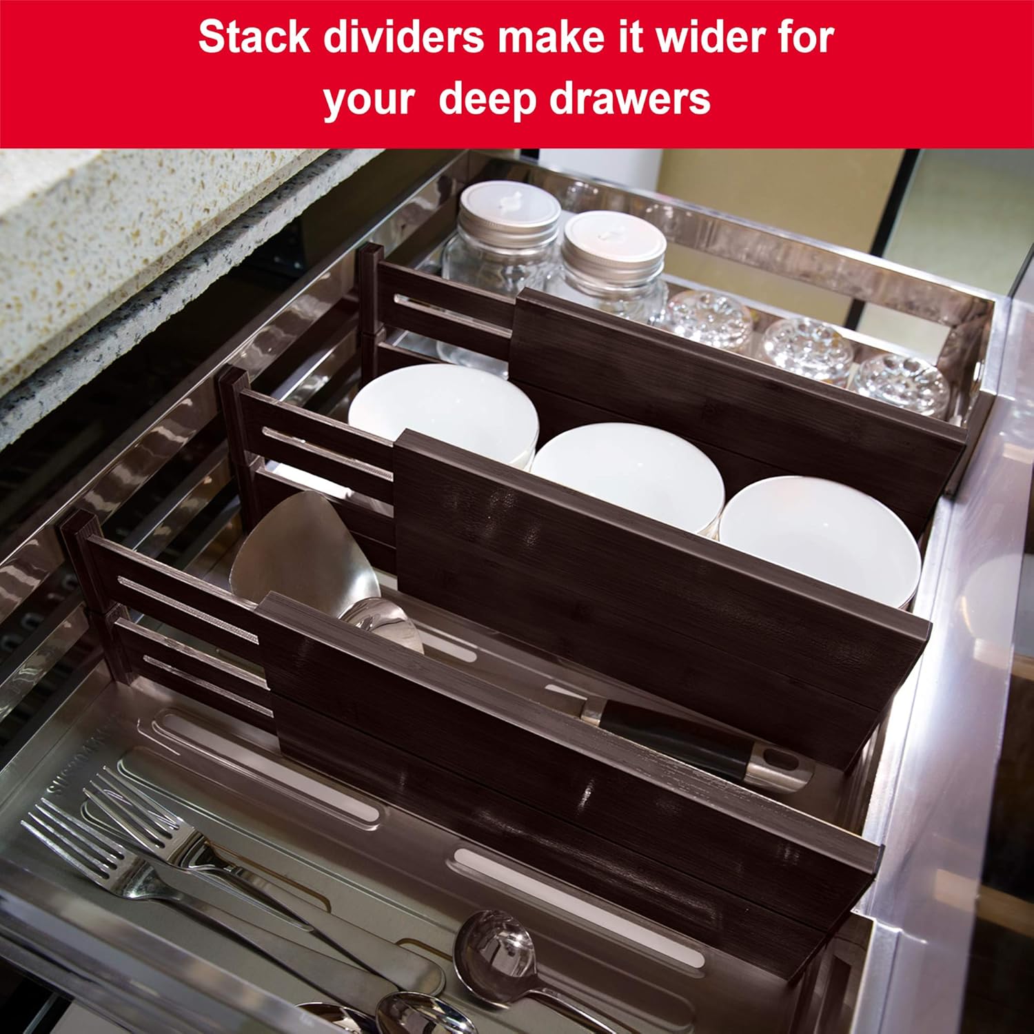 Toughard Bamboo Drawer Dividers Kitchen Organizer With Bonus Mini