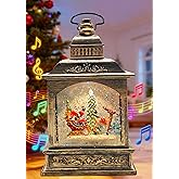 Christmas Snow Globes Lantern Lighted Water Glittering,with Santa Claus Projection/6H Timer/Music,Christmas Decorations Indoor-USB/Battery Operated-Gifts for Kids Adults-with Snow Scene Background