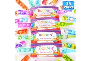 KIDDOKIDS 28 Packs Valentines Day Gift Cards with Pop Fidget Bracelets Toy for Kids, Stress Relief Sensory Toy for School Classroom Valentine’s Exchange Greeting Cards, Boys Girls Party Favors