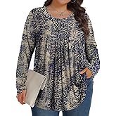 Plus Size Tops for Women Fall Long Sleeve Shirts Crew Neck Casual Loose Tunic Blouse 1X-5X