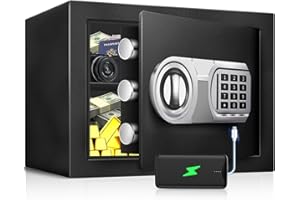 BIOAEYOK 1.3 Cu Ft Small Safe Box Fireproof Waterproof for Home, Personal Safe and Lock Box with LED Sensor Light & Emergency USB-C Cable for Money Jewelry Documents