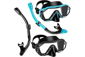 Snorkeling Gear for Adults, Dry-Top Snorkel Set with 180° Panoramic View Snorkel Gear, Anti Fog Design Goggles Scuba Diving M