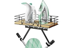 MONJITA Ironing Board Holder, Ironing Board Hanger, Iron Board Hanger Wall Mount, Laundry Room Organization with Removable Hooks(T&V Shaped), Modern Farmhouse Laundry Room Decor (Black)