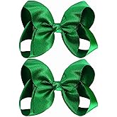 OAOLEER 2PCS 4.5inch Hair Bows for Girls, Green Sparkling Satin Alligator Clips Sparkling Ribbon Bow Hair Accessories for Girls Infants Toddlers Kids Teens Children (Green)