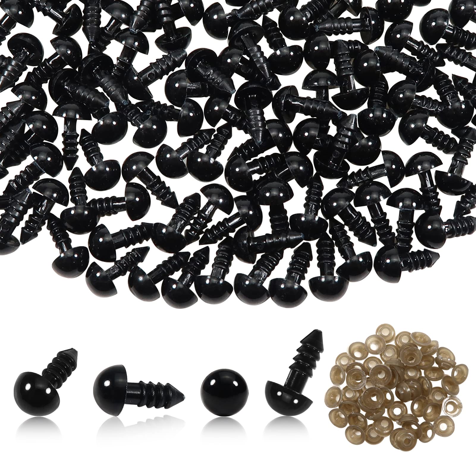 TOAOB 50pcs Safety Eyes 8mm Black Plastic Eyes and Washers for Making Dolls Puppets DIY Crafts
