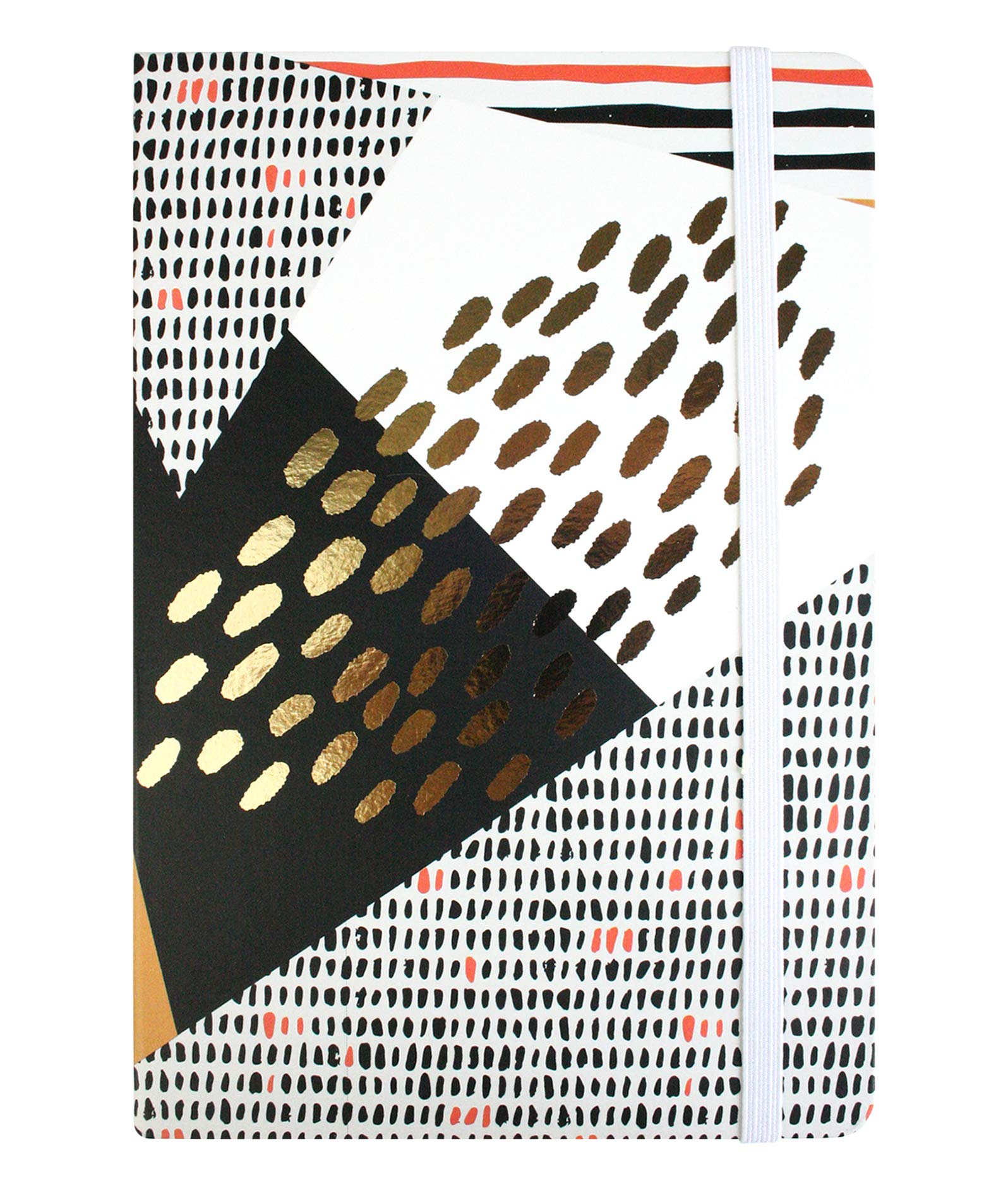 Emartbuy A5 Size Black Gold Hardbound Notebook – 96 Sheets (192 Pages) - Gold Foil Abstract Cover with Elastic Closure & Lined Pages for School & Office