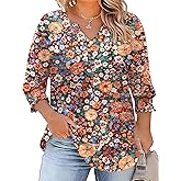 Rapbin Womens Plus Size Tops 3/4 Sleeve Blouses Shirts Casual V Neck Loose Tunic Tops 1X-5X