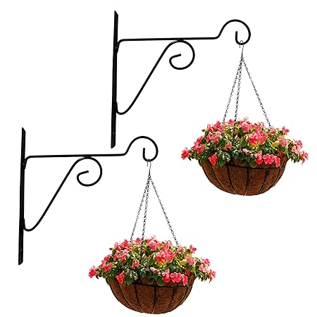 Leafy Tales Plant Hanger Brackets Wall Mounted - Metal Hanging Hooks, Holder for Indoor Outdoor Planters - Black - Set of 2