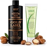 Gold Label 120ml+30 set Professional Results Brazilian Keratin Hair Treatment Blowout with Clarifying Shampoo Enhanced for All Hair Types Coarse Curly Black African Dominican Brazilian Dry Frizzy