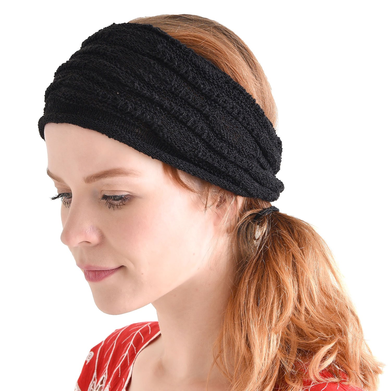 CHARM 100% Cotton Headband Mens - Womens Lightweight Mesh Fabric Hairband Hair Band Accessory Unisex Black