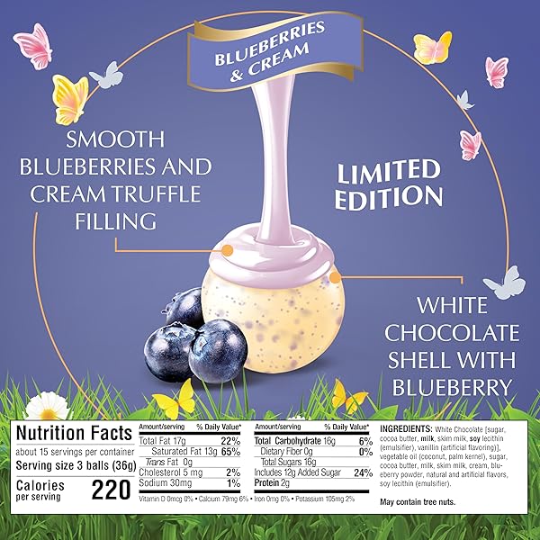 LINDT LINDOR BLUEBERRIES & CREAM WHITE CHOCOLATE TRUFFLES, WHITE CHOCOLATE EASTER CANDY WITH BLUEBERRIES AND CREAM TRUFFLE FILLING, 19 OZ. BAG