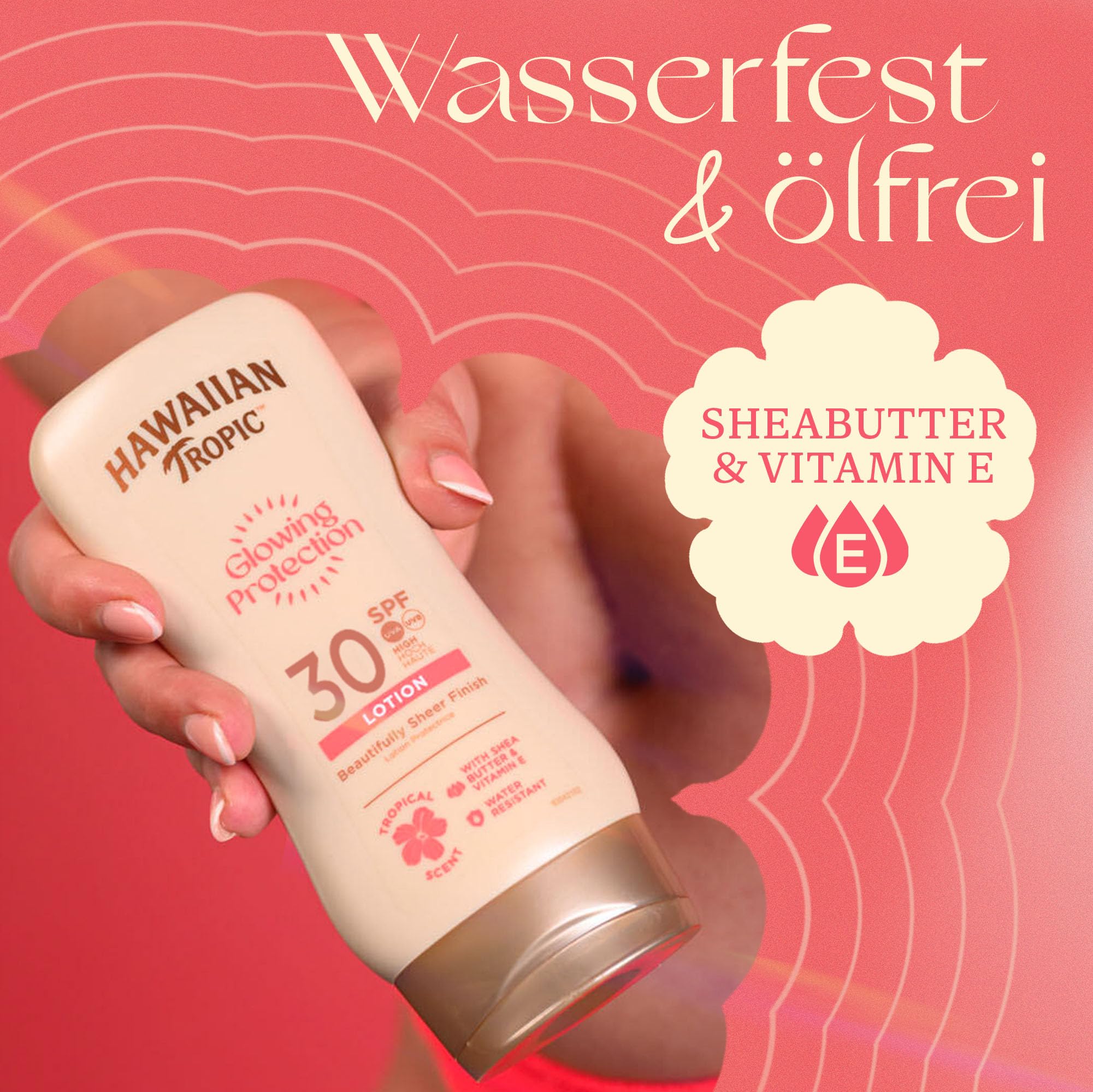 Hawaiian Tropic | Glowing Protection Sunscreen, Schützende Sonnenlotion LSF 30 UVA + UVB Schutz, 180 ml, tropischer Duft, mit Sheabutter, wasserfest, vegan 4