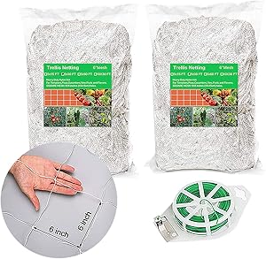 Trellis Netting 2 Packs (5X30FT) Garden Netting for Plants Heavy-Duty Polyester Garden Net Plant Support Growing Vine Climbing Flexible String Net 6'' Mesh