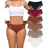 LEVAO Cotton Underwear for Women Lace Cheeky Bikini Panties Stretch Ladies Soft Hipster Briefs 6 Pack S-XXL